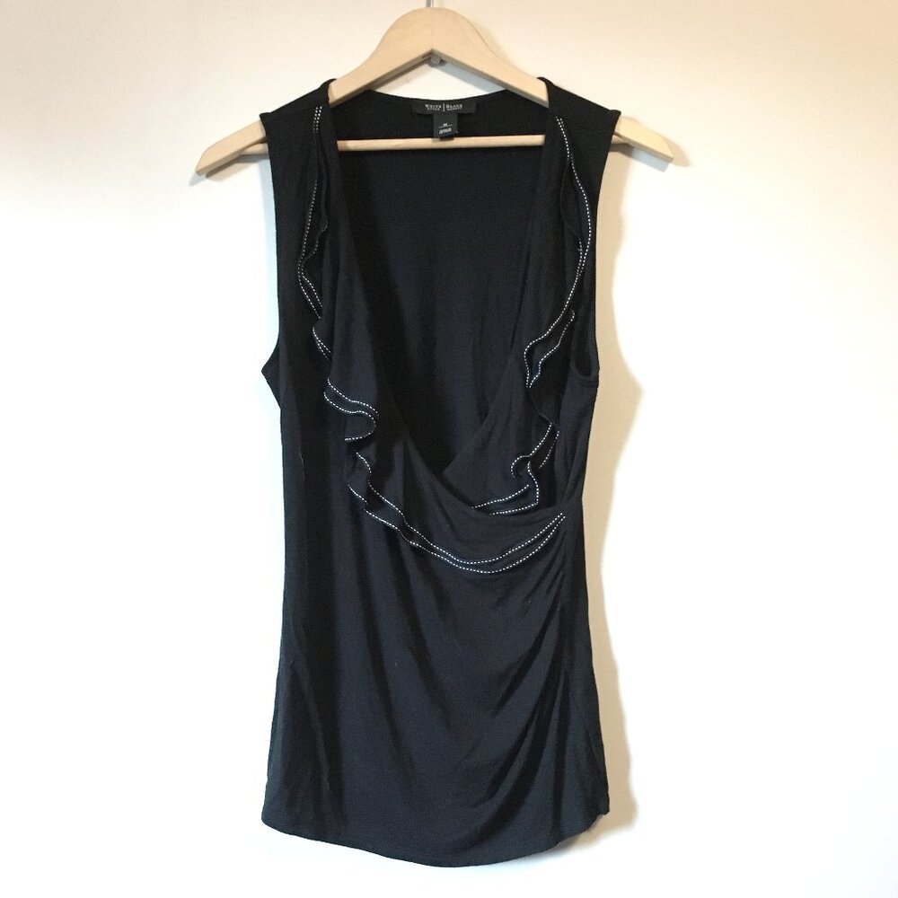 White House Black Market Ruffled Stitchwork Rayon Wrap Tank Top